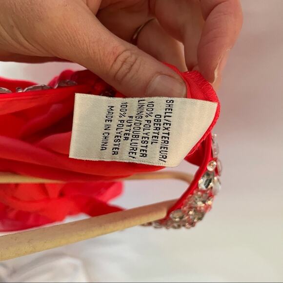 Hailey Logan Neon Orange Prom Dress Womens 4 Short Draped Barbie Mini Rhinestone - Picture 8 of 9